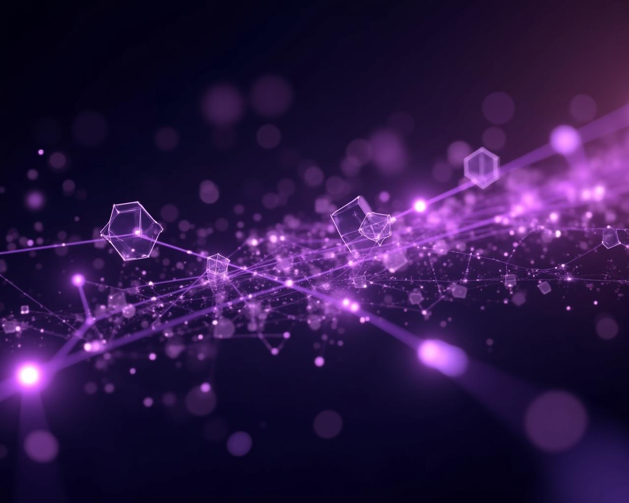 Abstracte weergave van een blockchain netwerk met onderling verbonden datablokken